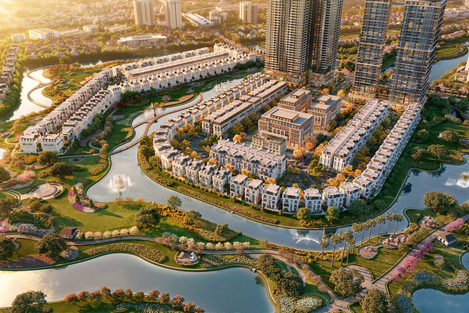 Toàn cảnh quần thể biệt thự Maison Privée Ciputra ôm trọn sinh thái mặt nước 66.3ha.